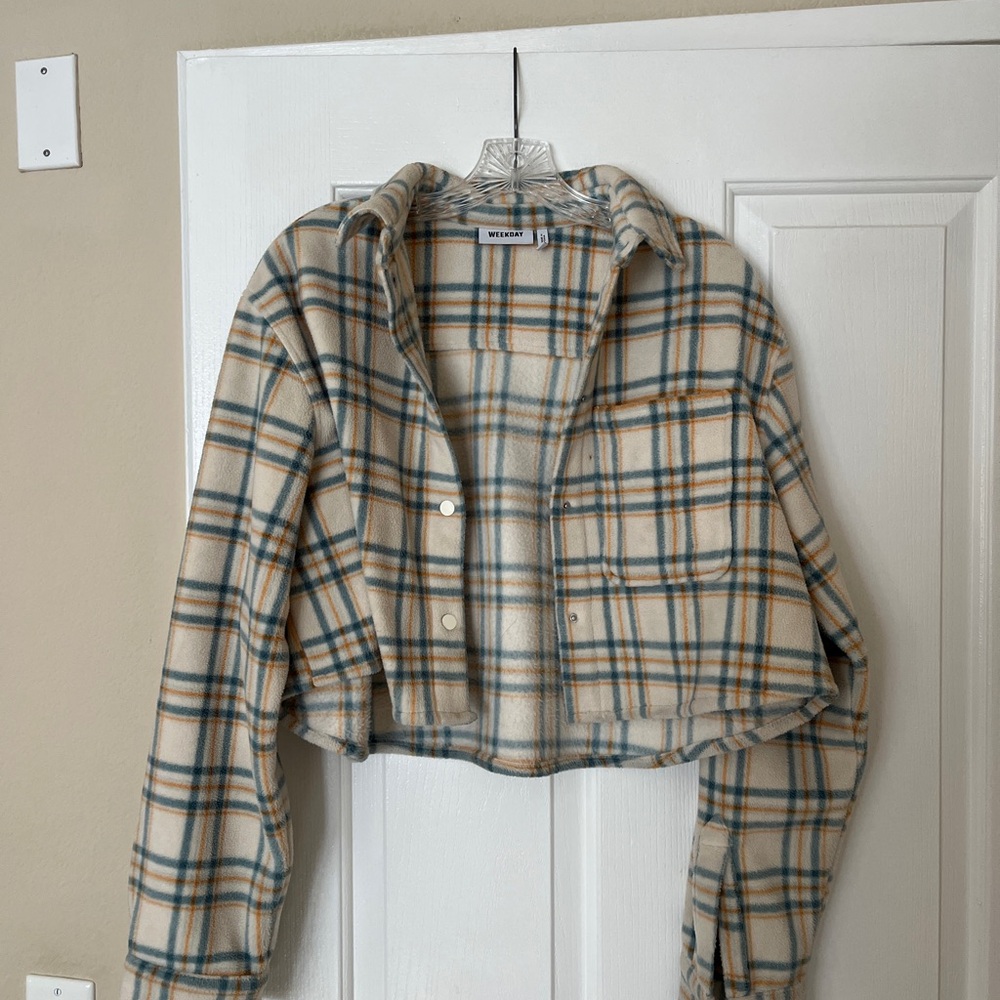 WEEKDAY Women's Plaid Jacket - Cream and Blue